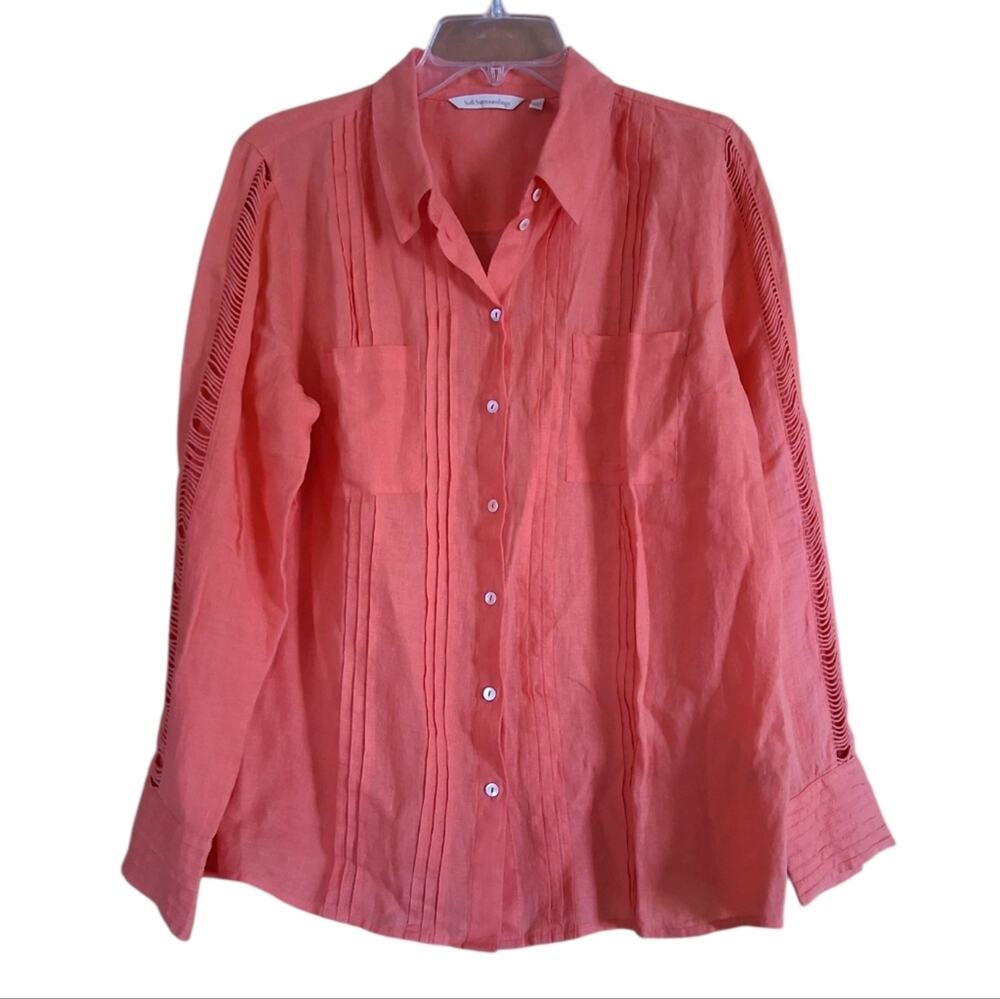 Soft Surroundings Bettina Linen Coral Pintuck Pleated Long Sleeve Shirt Size L